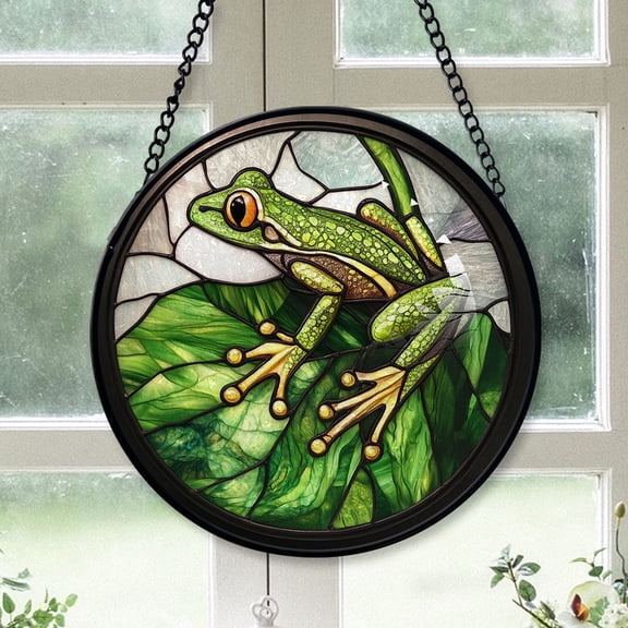 Women Christmas Gift - Green Frog Amphibianss Stained Glass Hanging Ornament - Sparkling Christmas Tree Decoration, Holiday Gift for Family & Friends