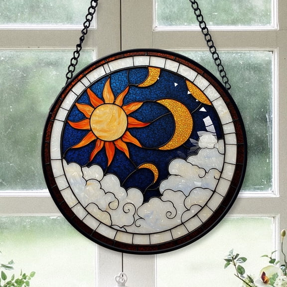 Women Christmas Gift - Sun Moon Cloud Christmas Stained Glass Hanging Ornament - Golden Accent Holiday Tree Decor, Gift for Friends & Family, 2025 Edition