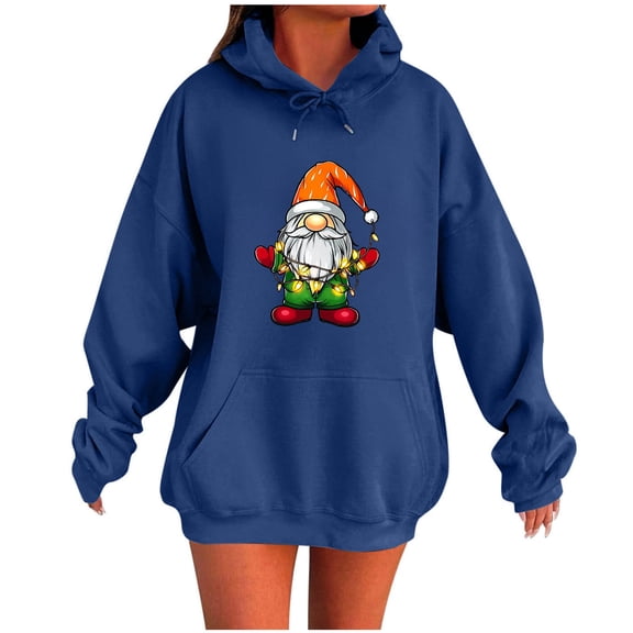 Women Christmas Gnome Graphic Hoodie Sweatshirts Long Sleeve Oversized Pullover Shirts Xmas Print Sweater Gift Tops