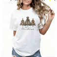 thumbnail image 1 of Women Christmas Graphic Tee T-Shirt Merry Christmas Leopard Tree Print Top Short Sleeve Round Neck White S-5XL, 1 of 4