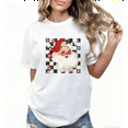 thumbnail image 1 of Women Christmas Graphic Tee T-Shirt Retro Santa Checkered Christmas Top Print Short Sleeve Round Neck White S-5XL, 1 of 4
