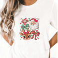 thumbnail image 1 of Women Christmas Graphic Tee T-Shirt Retro Santa Reindeer Bow Christmas Print Top Short Sleeve Round Neck White S-5XL, 1 of 4