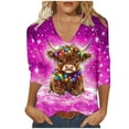 thumbnail image 1 of Women Christmas Highland Cow Shirt Cute Animal Graphic Farm Pullover Country Western Casual 3/4 Sleeve Shirts Tops, 1 of 5