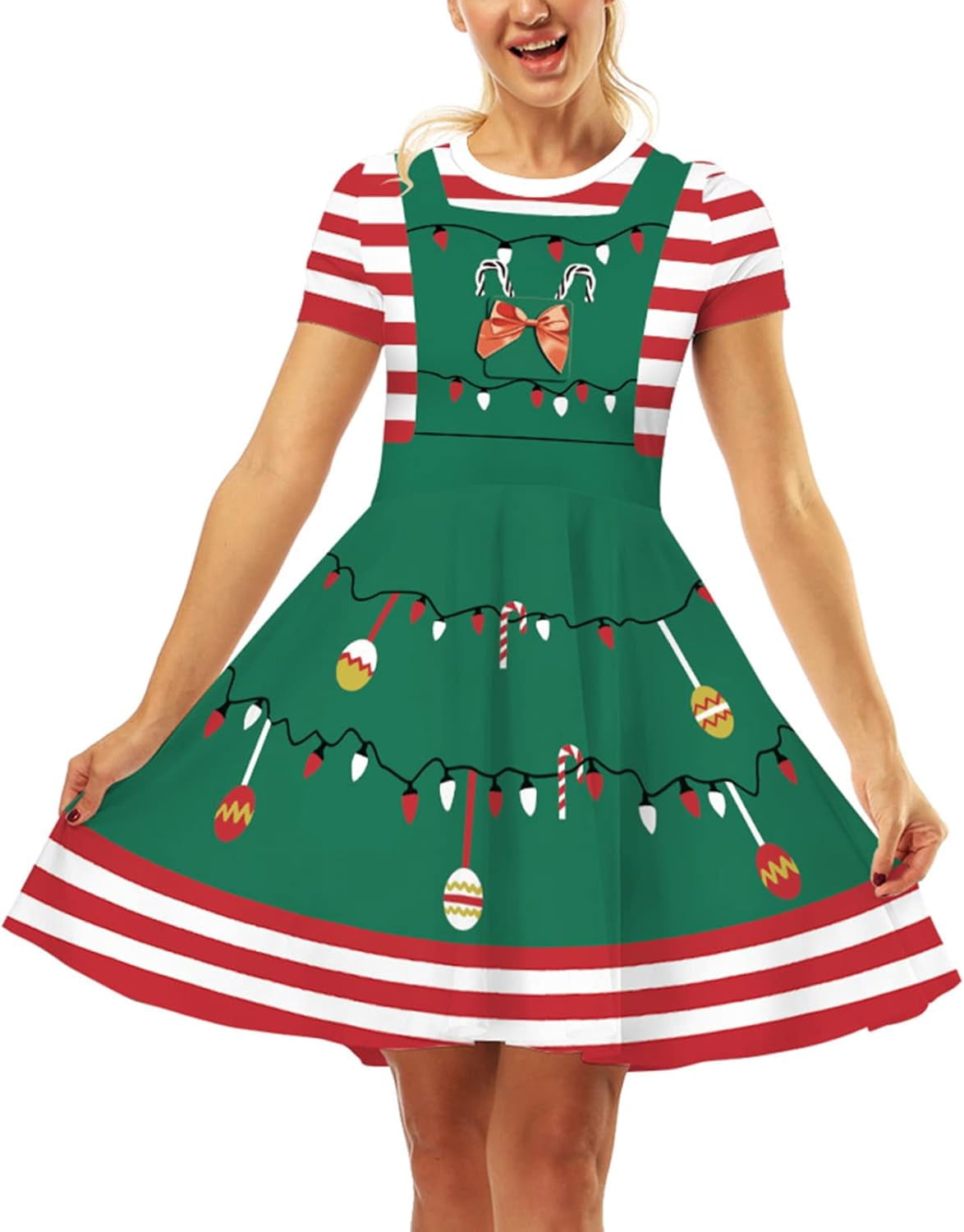 Women Christmas Holiday Flare Dress Short Dress 3D Printed Novelty Midi
