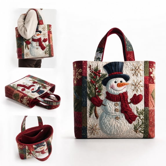 Women Christmas Holiday Large Foldable Open‑Top Quilted Tote Bag, Shoulder Handbag Carryall, Functional Bag for Beach Travel Work College Daily Shopping Plans