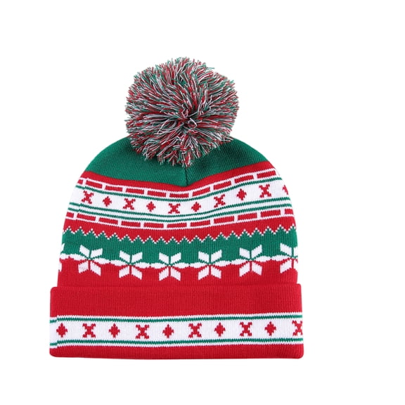Women Christmas Knit Beanie Winter Hats, Cuffed Pom Pom Cap with Candy Cane Pattern, Warm Party Hats for Women Family Christmas Events Photoshoot A
