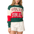 thumbnail image 1 of Women Christmas Knit Sweater Long Sleeve Crewneck Sequins Letter Striped Xmas Holiday Pullover Tops, 1 of 6