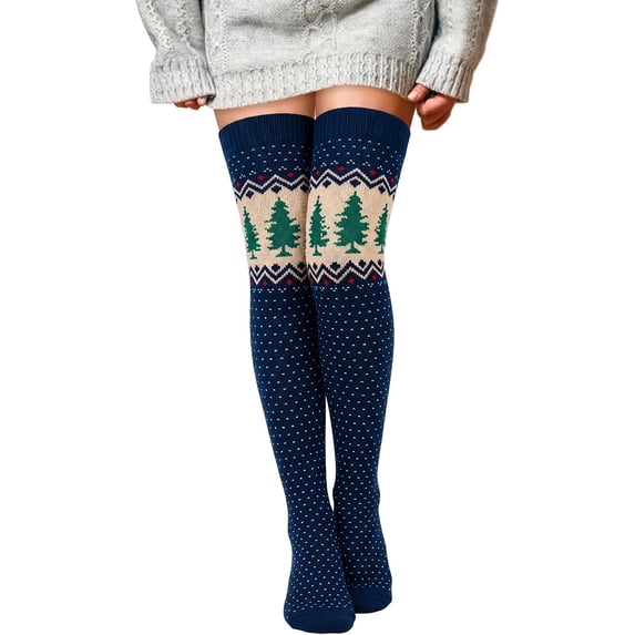 Women Christmas Knitted Patterned Keep Warm Stockings Tights Christmas Tree Pantyhose For Female
