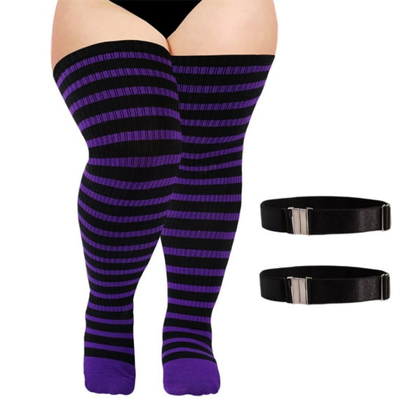 Women Christmas Knitted Thigh High Boot Socks Striped Super Elasticity Over Knee Stockings for Thick Thighs