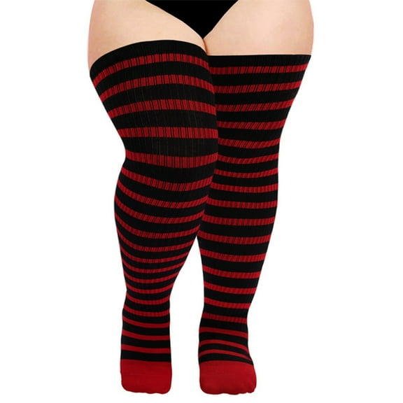 Women Christmas Knitted Thigh High Boot Socks Striped Super Elasticity Over Knee Stockings for Thick Thighs