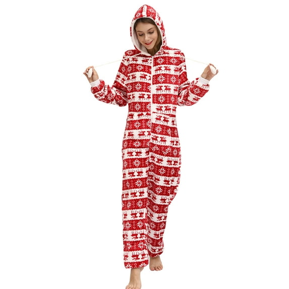 Women Christmas Loose Pajamas Jumpsuit Onepiece Long Sleeve Pj Set Graphic Onesies Bodysuit Romper