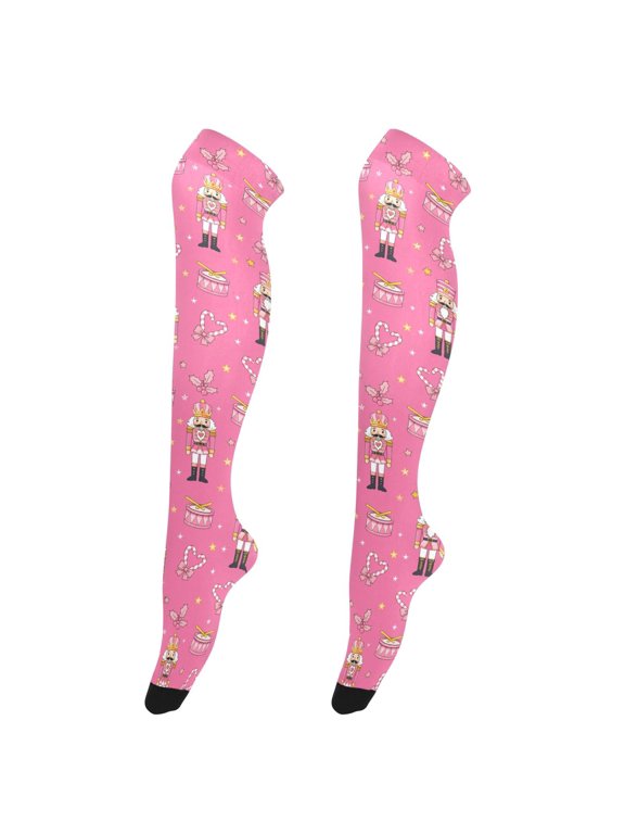 Women Christmas Nutcrackers Drums Pattern Over Knee Thigh High Socks
