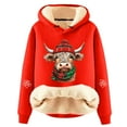 thumbnail image 1 of Women Christmas Outfit Adorable Cow Print Lined Hoodie Women Cozy Warm Long Sleeve Casual Fashion Sweatshirt For Winter Comfort Red 3XL, 1 of 3