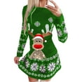 thumbnail image 1 of Women Christmas Outfit Elegant Women's Long Sleeve Round Neck Snowflake Print Party Dress for Festive Holiday Casual Wear Green L, 1 of 6