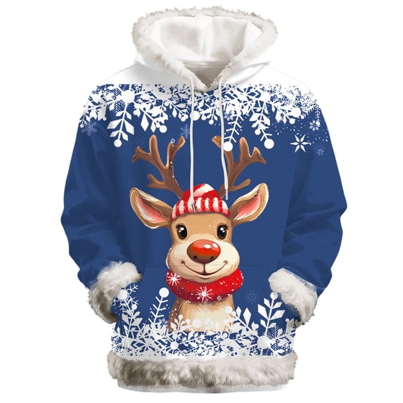 Women Christmas Outfit Fashion Pullover Hoodie Cozy Lined Print Sweatshirt Casual Soft Warm Winter Holiday Graphic Hooded Top for Women Blue L