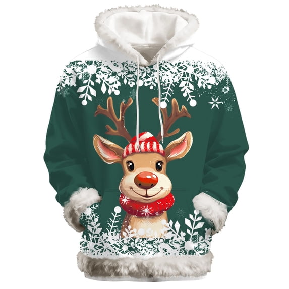 Women Christmas Outfit Fashion Pullover Hoodie Cozy Lined Print Sweatshirt Casual Soft Warm Winter Holiday Graphic Hooded Top for Women Green XL