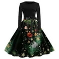 thumbnail image 1 of Women Christmas Outfit Festive Floral Print Ladies Casual Dress with Crew Neck and Long Sleeves for Holiday Season Black L, 1 of 3