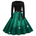 thumbnail image 1 of Women Christmas Outfit Festive Floral Print Ladies Casual Dress with Crew Neck and Long Sleeves for Holiday Season Green S, 1 of 3