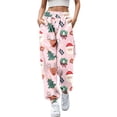 thumbnail image 1 of Women Christmas Outfit Festive High Waisted Stretch Sweatpants For Women With Lace Up Detail And Comfortable Holiday Print Design White M, 1 of 5