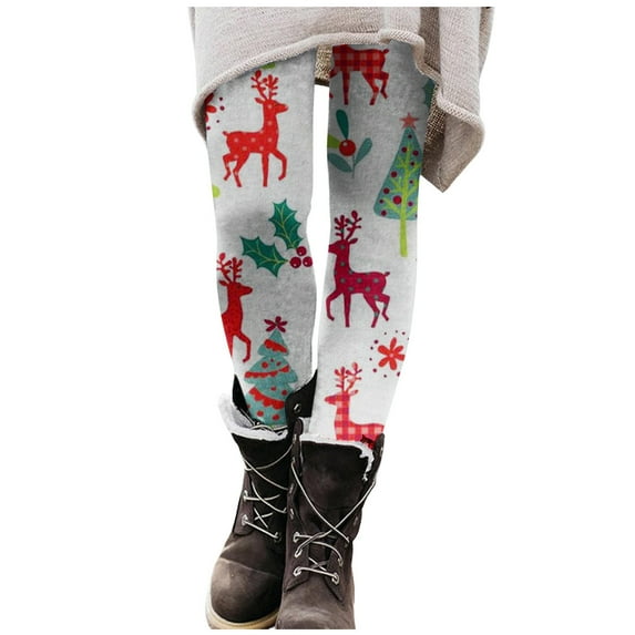 Women Christmas Outfit Festive Holiday Cartoon Print Women's Yoga Leggings High Waisted Workout Pants for Female Fitness Comfort White XL