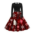 thumbnail image 1 of Women Christmas Outfit Festive Holiday Print Maxi Dress with Elegant Bow Tie Neck Long Sleeve Flare Skirt Design for Women Red S, 1 of 2