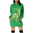 thumbnail image 1 of Women Christmas Outfit Festive Holiday Women's Long Sleeve Pullover Hooded Sweater Dress with Festive Print and Front Pocket Green M, 1 of 6