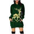 thumbnail image 1 of Women Christmas Outfit Festive Holiday Women's Long Sleeve Pullover Hooded Sweater Dress with Festive Print and Front Pocket Green S, 1 of 6