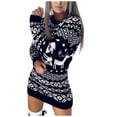 thumbnail image 1 of Women Christmas Outfit Festive Knit Snowflake Pullover Mini Dress for Women Cozy Christmas Sweater O Neck Casual Holiday Attire Black 2XL, 1 of 7