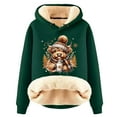 thumbnail image 1 of Women Christmas Outfit Festive Ladies' Cow Print Hooded Jacket Cozy Winter Pullover Outerwear Top Green M, 1 of 5