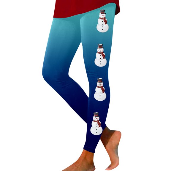 Women Christmas Outfit Festive Snowman Design Women's Leggings Athletic Stretch Yoga Pants for Workout and Seasonal Holiday Activities Blue L