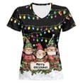 thumbnail image 1 of Women Christmas Outfit Stylish Short Sleeve Graphic Tee Casual Comfortable V-Neck Top For Women Everyday Wear Black 2XL, 1 of 2