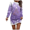 thumbnail image 1 of Women Christmas Outfit Stylish Women's Festive Knit Sweater Dress with Round Neck and Long Sleeve Comfortable Loose Fit Daily Wear Purple XL, 1 of 5