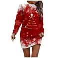 thumbnail image 1 of Women Christmas Outfit Stylish Women's Festive Knit Sweater Dress with Round Neck and Long Sleeve Comfortable Loose Fit Daily Wear Red M, 1 of 5