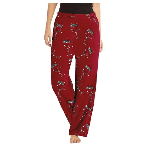 Women Christmas Outfit Women's Autumn Winter Flannel Printed Straight Leg Home Casual Sleepwear Pants Comfortable Wear Soft Cozy Holiday Design Red XS