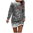 thumbnail image 1 of Women Christmas Outfit Women's Autumn Winter Holiday Print Round Neck Long Sleeve Everyday Comfortable Flowy Dress Gray L, 1 of 4