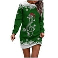 thumbnail image 1 of Women Christmas Outfit Women's Autumn Winter Holiday Print Round Neck Long Sleeve Everyday Comfortable Flowy Dress Green 2XL, 1 of 4