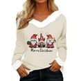thumbnail image 1 of Women Christmas Outfit Women's Christmas Printed V-Neck Long Sleeve T-Shirt Top with Collar for Holiday Festive Seasonal Outfit Beige L, 1 of 4