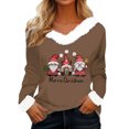 thumbnail image 1 of Women Christmas Outfit Women's Christmas Printed V-Neck Long Sleeve T-Shirt Top with Collar for Holiday Festive Seasonal Outfit Brown S, 1 of 4