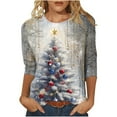 thumbnail image 1 of Women Christmas Outfit Women's Fashion Holiday Graphic Print Sleeve Themed Casual Crewneck Tee Comfortable Soft Fabric Relaxed Fit Daily Wear Top Beige L, 1 of 5