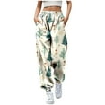 thumbnail image 1 of Women Christmas Outfit Women's Festive Holiday Christmas Tree Print Drawstring Joggers Comfortable High Waisted Casual Sweatpants With Side Pockets Beige 2XL, 1 of 4