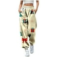 thumbnail image 1 of Women Christmas Outfit Women's Festive Holiday Christmas Tree Print Drawstring Joggers Comfortable High Waisted Casual Sweatpants With Side Pockets Yellow XL, 1 of 4