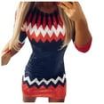 thumbnail image 1 of Women Christmas Outfit Women's Festive Holiday Printed Mini Dress with Long Sleeve Round Neck Above Knee Casual Fit Blue L, 1 of 6
