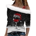 thumbnail image 1 of Women Christmas Outfit Women's Off Shoulder Long Sleeve Print Tunic Top with Straps for Seasonal Holiday Wear Black M, 1 of 5