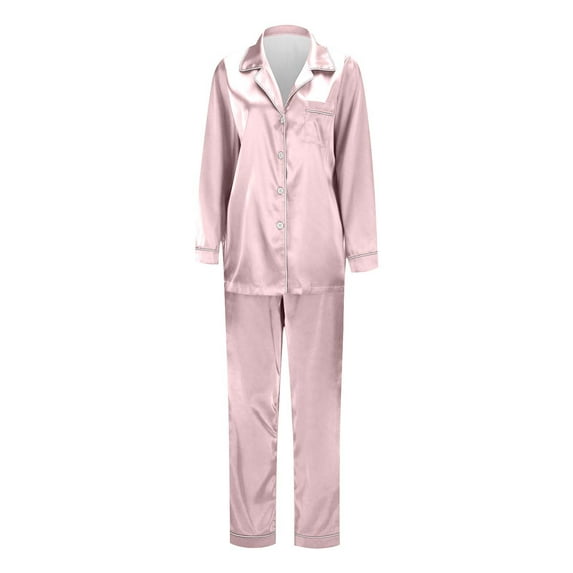 Women Christmas Outfit Women's Silk Matching Family Pajamas Long Sleeve with Comfortable Pant Set for Cozy Nights and Relaxing Loungewear Pink S