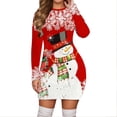 thumbnail image 1 of Women Christmas Outfit Women's Snowman Snowflake Print Slim Fit Casual Dress with Round Neck Long Sleeves for Everyday Wear Red 2XL, 1 of 4