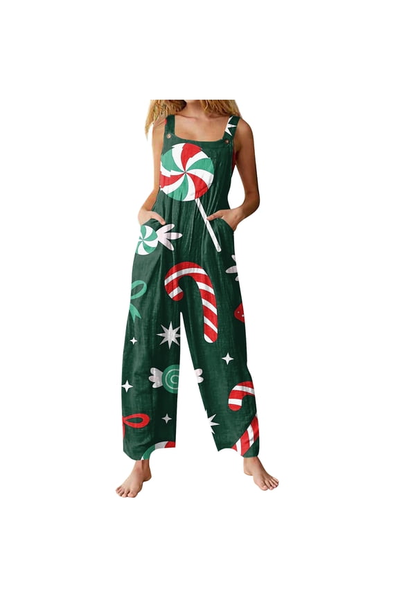 Women Christmas Overalls Cute Xmas Print Wide Leg Jumpsuits Casual Fall Winter Outfits Christmas Rompers 2025 Trendy Fashion Jumpers with Pockets