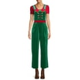 thumbnail image 1 of Women Christmas Overalls Velvet Wide Leg Romper Pants Santa Sleeveless Onesie Jumpsuit Novelty Holiday Costume, 1 of 6