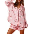 thumbnail image 1 of Women Christmas Pajama Set Santa Print Long Sleeve Tops and Elastic Shorts Sleepwear, 1 of 7