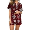 thumbnail image 1 of Women Christmas Pajama Set Short Sleeve Shorts Sleepwear Two Piece Pjs Holiday Santa Print Nightwear, 1 of 8