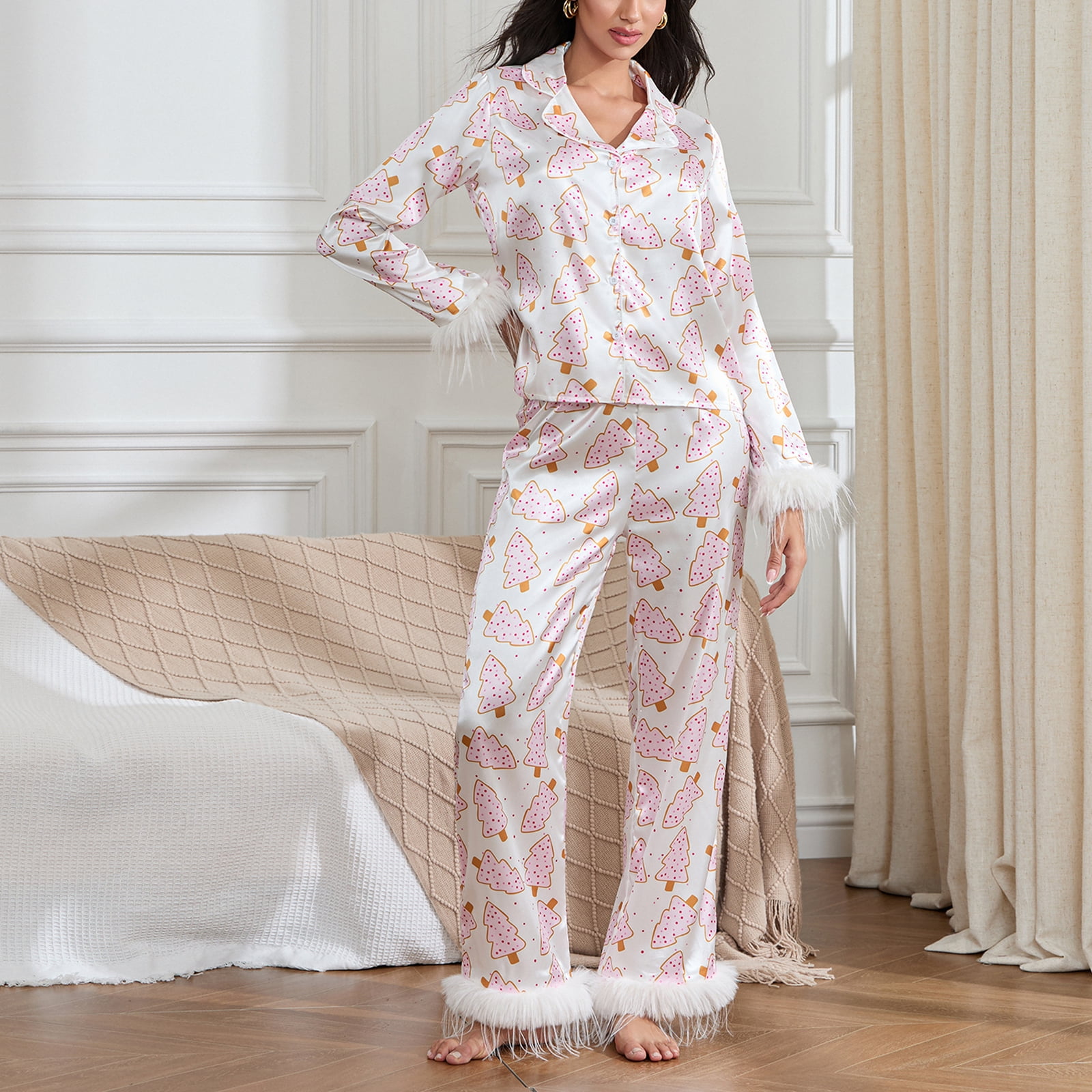 Women Christmas Pajamas, Santa/Christmas Tree/Boots Print Shirts